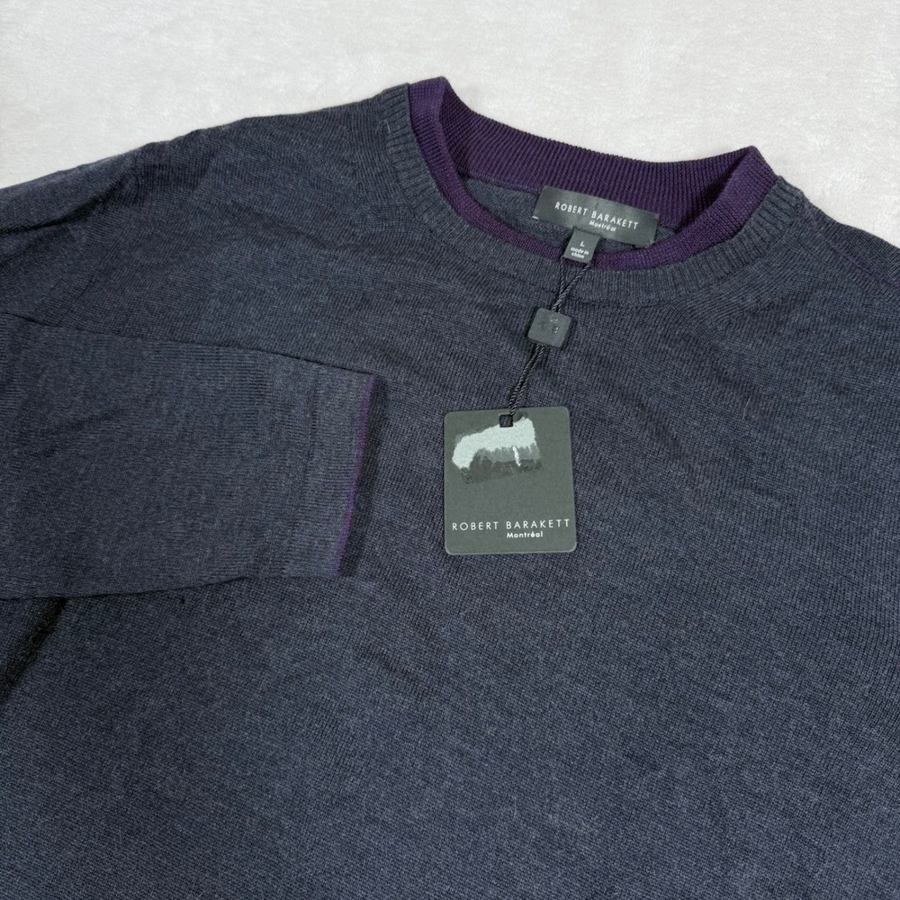 Robert Barakett Men's Dark Gray Merino Wool Crewneck Sweater Large Montreal